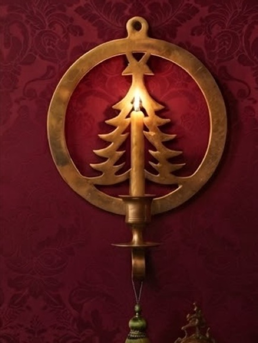 Hosley International Brass Christmas Tree Candle Holder Wall Mount